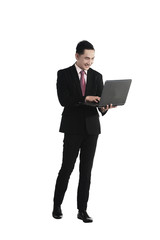 Asian Business Man Holding Laptop