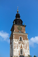 Fototapeta na wymiar town hall tower on main market square in Cracow in Poland