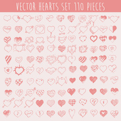 Set Hearts Design Elements Valentine Hand Drawn