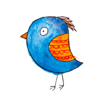 Abstract watercolor blue bird