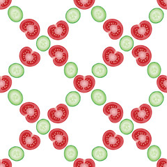 Seamless pattern with fresh sliced cucumbers and tomatoes