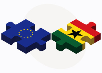 European Union and Ghana Flags in puzzle isolated on white backg