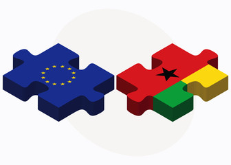 European Union and Guinea-Bissau Flags in puzzle isolated on whi