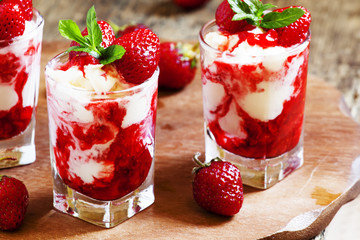 Delicious strawberry ice cream, selective focus