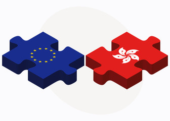European Union and Hong Kong SAR China Flags in puzzle