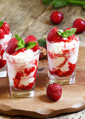 Delicious strawberry ice cream, selective focus