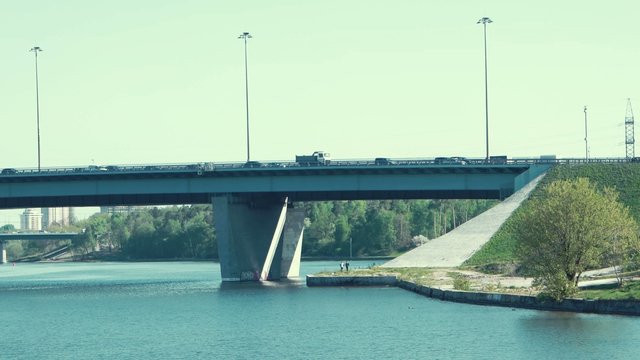 traffic crossing the Moscow river on bridge on a morning, Russia