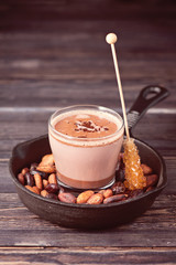 Cocoa drink and organic cocoa beans.