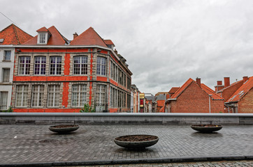 Tournai houses in a cloudy morning, Belgium