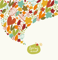 Decorative stylish banner. Ornate border with hearts, flowers leaves. Design element with many cute details