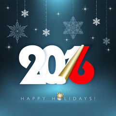 2016 new year. Happy holidays background with snowflakes. 
