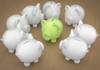 grünes Sparschwein im Kreis