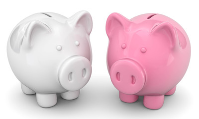 weisses und rosa Sparschwein