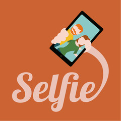 selfie illustration over color background