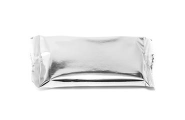 blank snack foil packaging isolated on white background