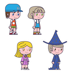 Retro cartoon kids children boys and girls icons vector
