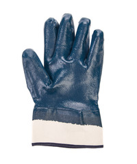 Close up of blue rubber glove.