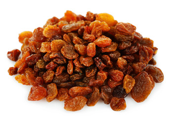 Pile of raisins isolated on white