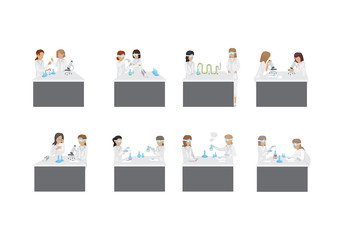 Fototapeta na wymiar Medical Scientists - Laboratory Research, Different Situations Set - Vector Illustration, Graphic Design Editable For Your Design