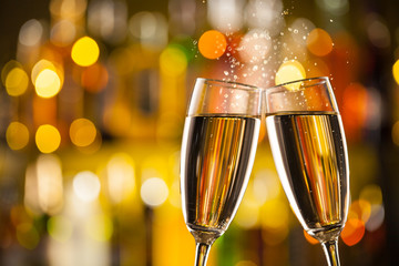 Glasses of champagne with blur background