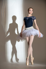 Obraz premium Full growth portrait of the graceful ballerina in a studio 