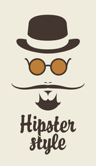 Portree hipster man with a mustache hat and glasses