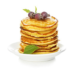 Pancakes with maple syrup isolated