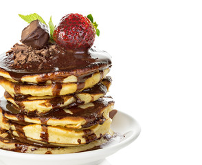 Pancakes with chocolate syrup
