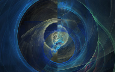 Blue Digital abstract work with circle and lines on black background looking like its in outer space