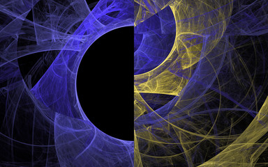 Half Circle Digital abstract work with circle and lines on black background looking like its in outer space