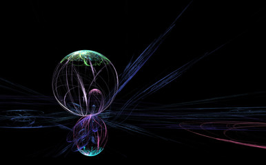Abstract Circle spinnig with Reflection Digital abstract work with circle and lines on black background looking like its in outer space