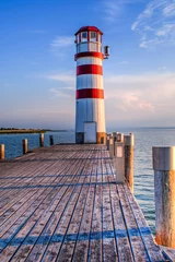 Fotobehang Vuurtoren red striped lighthouse