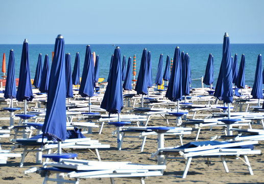 Beach umbrellas in Marina di Grosetto, famous Italian resort