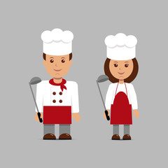 Man and woman in the form of chefs.