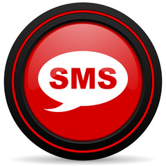 sms red glossy web icon