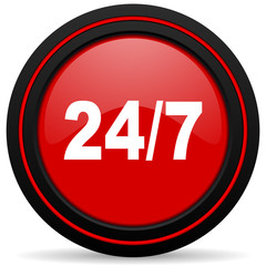 24/7 red glossy web icon