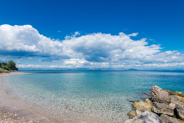  Agios Ioannis Peristeron beach at Corfu island in Greece.