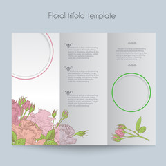 Floral roses template, tri-fold, mockup for brochure, menu