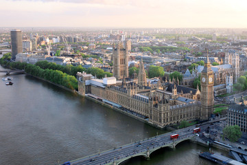 Beautiful panoramic scenic view on London's southern part from window of London Eye tourist...