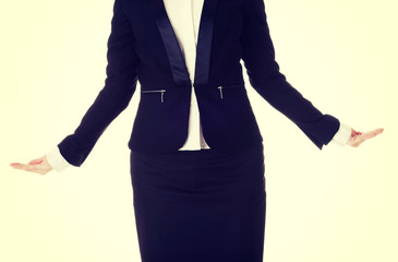 Business woman with open hands. 