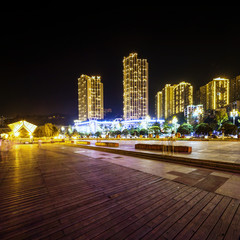 Empty road and modern buildings