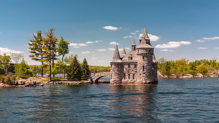 beautiful amazing  view of old vintage Boldt Castle cold house located on heart island in the lake...