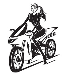 Plakat Beautiful girl with a motorcycle - vector illustration
