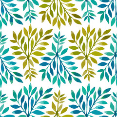 Seamless pattern. Watercolor stems with leaves.