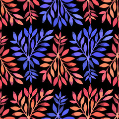 Seamless pattern. Watercolor stems with leaves.