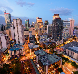 Eleveted, night view of Makati, the business district of Metro Manila.