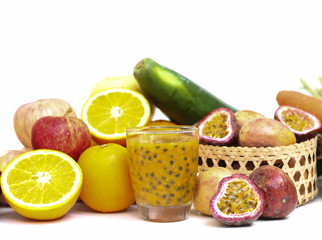 Group of fruits and vegetables isolated on a white background