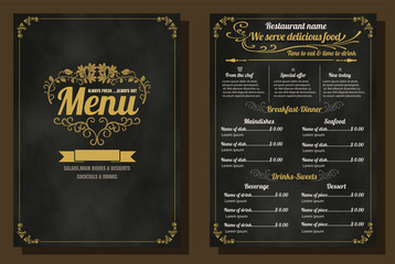 Restaurant Food Menu Vintage Design with Chalkboard Background v - obrazy, fototapety, plakaty