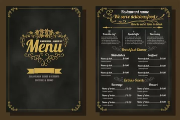 Fotobehang Restaurant Food Menu Vintage Design with Chalkboard Background v © mammoth19