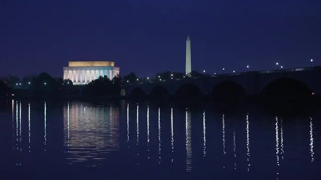 Washington, DC skyline and monuments.